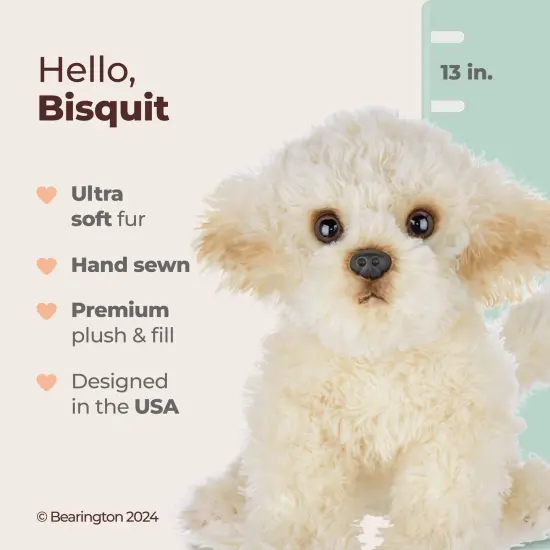 Bearington White Dog Stuffed Animal 13 In - Puppy Stuffed Animals - Plush Dog Toys for Kids Maltipoo Labradoodle Plushies, For Ages 3-14 Brown {2}