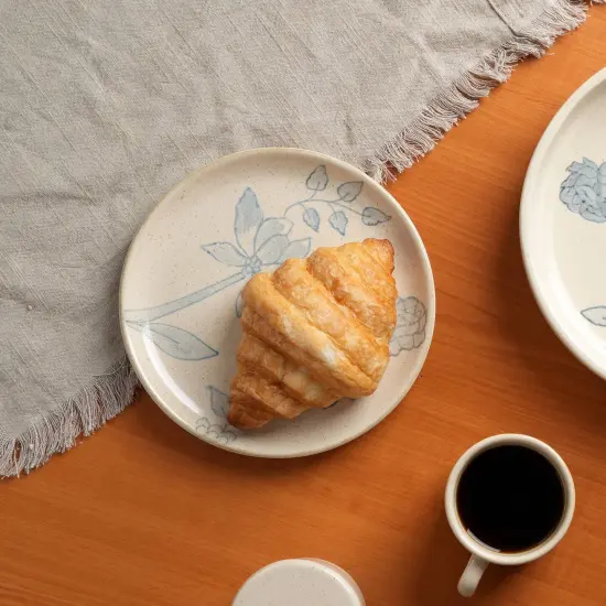 Off-White Round Ceramic Floral Print Side Plate &ndash; Elegant Dining Accent for Any Table-17X17X2" {3}