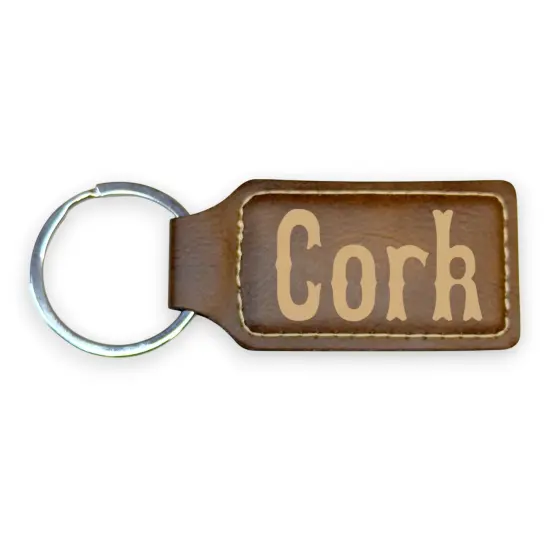 Keychain - Rectangle - Cork - Leather Pink/Black {4}