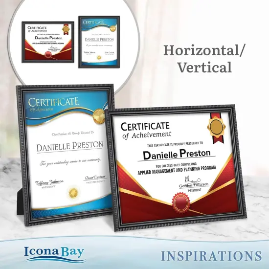 Bay 8.5x11 Certificate Frames (Black, 6 Pack), Beautifully Detailed Molding, Contemporary Document Frame Set, Wall Mount or Table Top, Inspirations Collection {5}