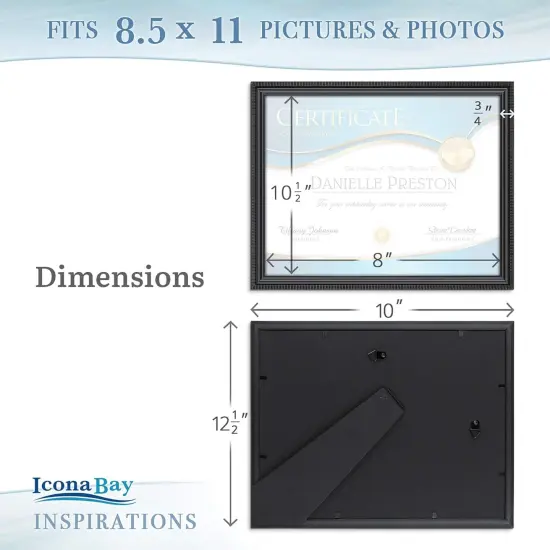 Bay 8.5x11 Certificate Frames (Black, 6 Pack), Beautifully Detailed Molding, Contemporary Document Frame Set, Wall Mount or Table Top, Inspirations Collection {3}