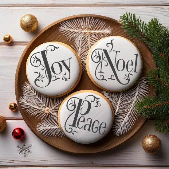 Joy, Noel and Peace Cookie Set | C785 by Designer Stencils | Cookie Decorating Tools | Baking Stencils for Royal Icing, Airbrush, Dusting Powder | Reusable Plastic Food Grade Stencil for Cookies | Easy to Use & Clean Cookie Stencil {2}