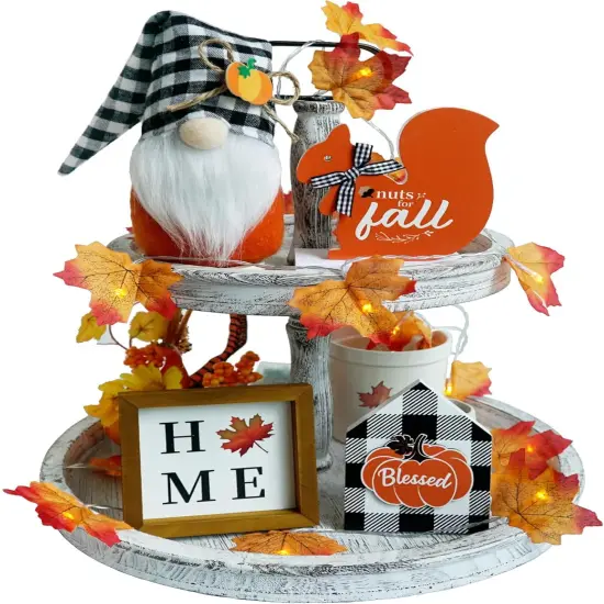 Fall Decor Fall Gnome Tiered Tray Decorations Set {1}