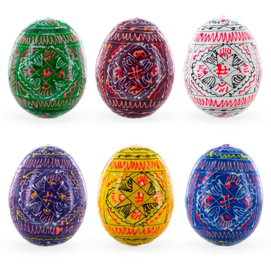 6 Basic Geometric Ukrainian Wooden Easter Eggs Pysanky {1}