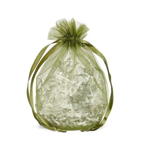Wide Round Flat Bottom Organza Bags 6 1/2 '' X 4 '' X 7 '' for Luxurious Wrapping Moss Green {2}