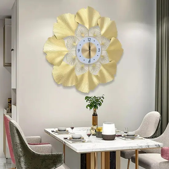 70cm 3D Creative Elegant Round Ginkgo Biloba Wall Clock Living Room Home Decor {4}