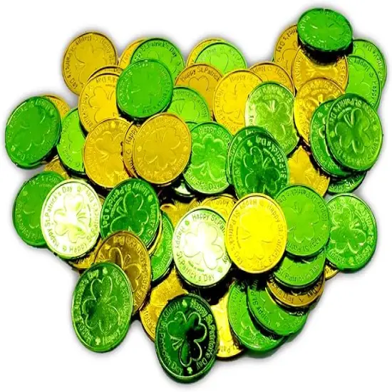 5" St Patrick&rsquo;s Day Pot of Gold with 100 Lucky Coins - Green Pot of Gold Cauldron Plastic Bucket for Leprechaun Decorations, Green & Gold Coins Plastic Bulk by 4E's Novelty {5}
