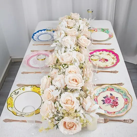 24 Round 9 in Assorted Floral Disposable Paper PLATES Scalloped Trim Party Event {2}