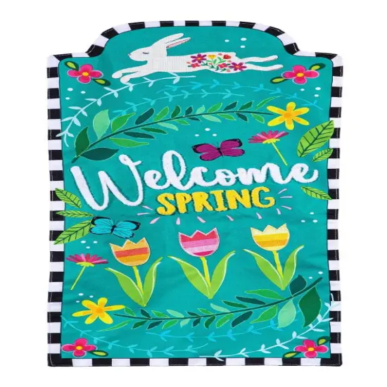 Welcome Spring Bunny Long Garden Flag 2 Sided {1}