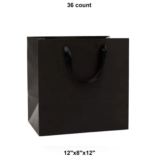 Colored Kraft Tote with Satin Handles 12" x 8" x 12" Black {1}