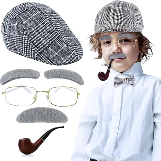 4E's Novelty Old Man Costume For Kids Boys - 100 Days of School Costume for Boys, Old Man Costume for Kids, Grandpa Dress Up Accessories Kit 5 Pcs Set {1}
