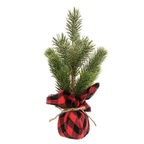 Glittered Pine Tree With Red And Black Buffalo Check Base {1}