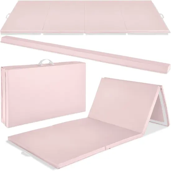 Best Choice Products 10ftx4ftx2in Folding Gym Mat 4-Panel w/ Carrying Handles & Folding Balance Beam Smoky Quartz w/Beam {1}