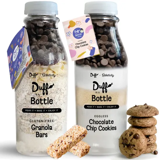 Baketivity Chocolate Chip Cookie Mix + Granola Bar Mix - Duff in a Bottle Baking Kit for Kids and Adults - Granola Mix and Cookie Mix for Baking with Premeasured Ingredients, Step-By-Step Instructions, Video Guide {1}