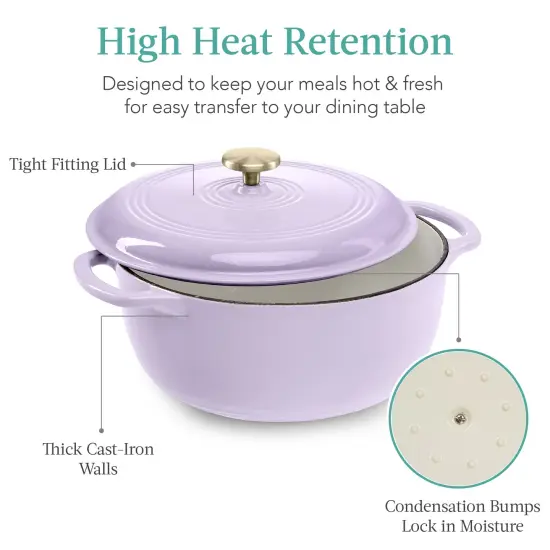 Best Choice Products 6 Quart Enamel Cast-Iron Dutch Oven, Heavy-Duty Cookware w/ Dual Handles, Lid Lavender Mist {5}