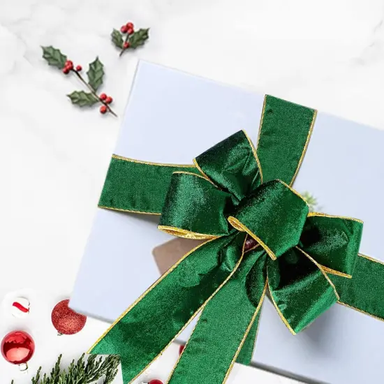 Purple Wide Velvet Ribbon Wired for Christmas Tree, Garland, Wreath, 1.5 Inch 10 Yards {6}