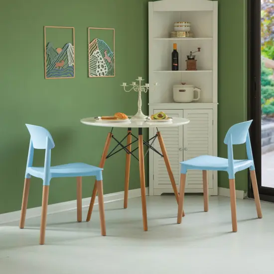 Modern Plastic Dining Chair Open Back with Beech Wood Legs Single Blue {3}