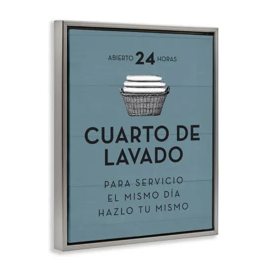 Stupell Industries Publicidad D&iacute;a de Lavander&iacute;a, Azul Framed Floater Canvas Wall Art Gray Floater Frame {3}