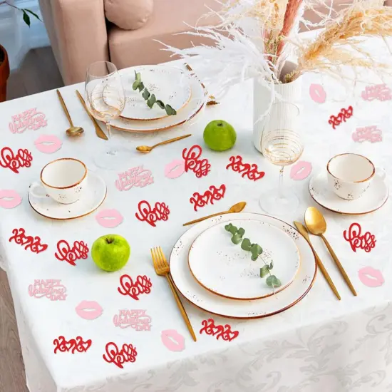 100 PCS Valentine's Day Confetti Happy Valentine's Day Pink Lip Red XoXo Love Table Confetti Wedding Engagement Bridal Shower Anniversary Party Sprinkles Confetti Decorations Lip Pink {2}