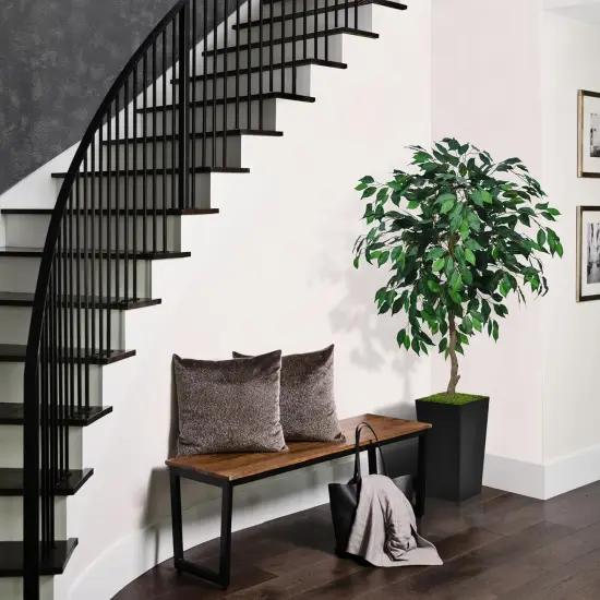 Artificial Ficus Tree 5FT - Faux Indoor Tree with Black Tall Planter - Fake Ficus Floor Plant in Pot - Artificial Silk Tree for Home Office Living Room Decor Indoor {3}