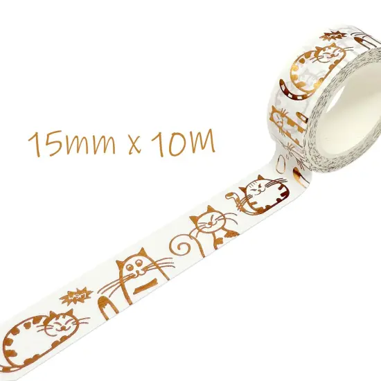 Wrapables Gold Foil Washi Masking Tape, 15mm x 10M, Golden Kitties {2}