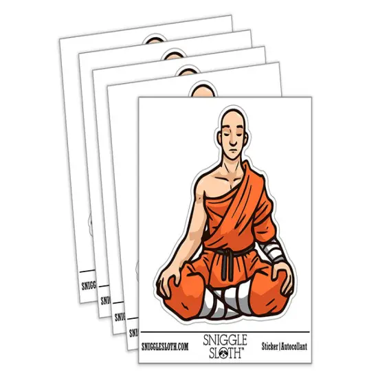 Water Bottle Sticker Set Meditating Shao Lin Monk Robes Man Cute Waterproof Vinyl Stickers Pack Decal, Skateboard, Laptop, Car, Window, Bumper - 5 Pack {2}