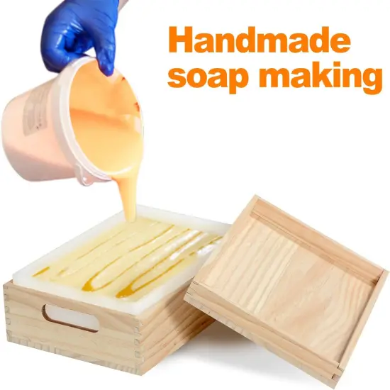 Rectangle Soap Molds for Soap Making, 2.2L/77oz Silicone Soap Making Mold with Wooden Box and Lid for DIY Handmade Soap Making {3}