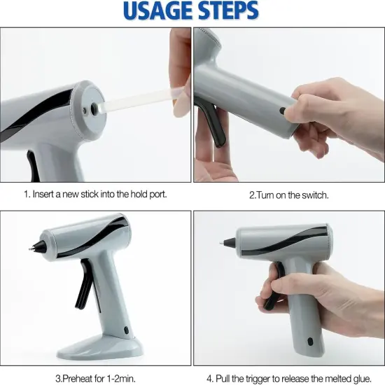 Cordless Hot Glue Gun Kit, Rechargeable Fast Preheating Mini Hot Glue Gun Kit with 30 Premium Glue Sticks for School Crafts DIY Arts Quick Home Repairs, Grey - 20W {3}