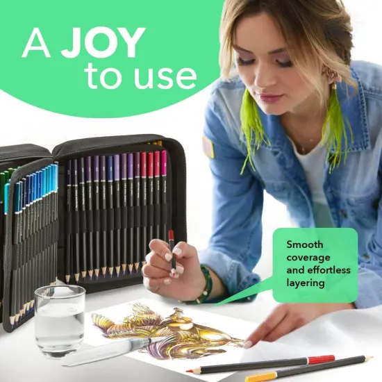 120 Watercolour Pencils Set with Extras | Quality Vibrant Pigments | Draw and Paint at the Same Time | For Adult Hobbyists, Professionals | In Carry-anywhere Travel Case {4}