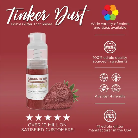Bakell - Burgundy Red Tinker Dust Edible Glitter (25g, 1x Spray Pump) for Food, Desserts, and Beverages! {3}