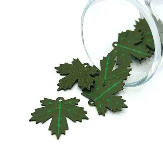 1, 4, or 20 Pieces: Green Maple Leaf Charms {1}
