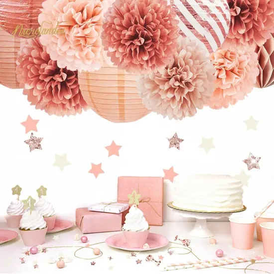 Rose Gold Party Decorations -12PCS Elegant Party Supplies Tissue Pom Poms Paper Lantern Glitter Confetti 30G for Valentines Wedding Bridal Shower Birthday Bachelorette Party Decorations {3}