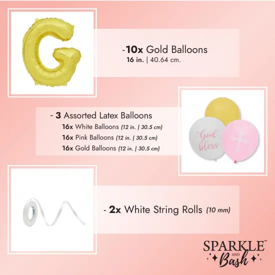 God Bless Banner Balloons for Girls Baptism Decorations, First Communion (12-16 In, 58 Piece Set) Pink {4}
