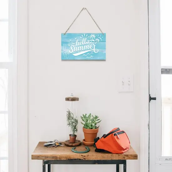 Hello Summer Sign Decor, Sign Decor, Hanging Wood Sign Home Decorative, Printed Wood Wall Art Sign, Summer Welcome Sign, Beach House Door Hanger, Ocean Theme Coastal Decorations for Home or Farmhouse {4}