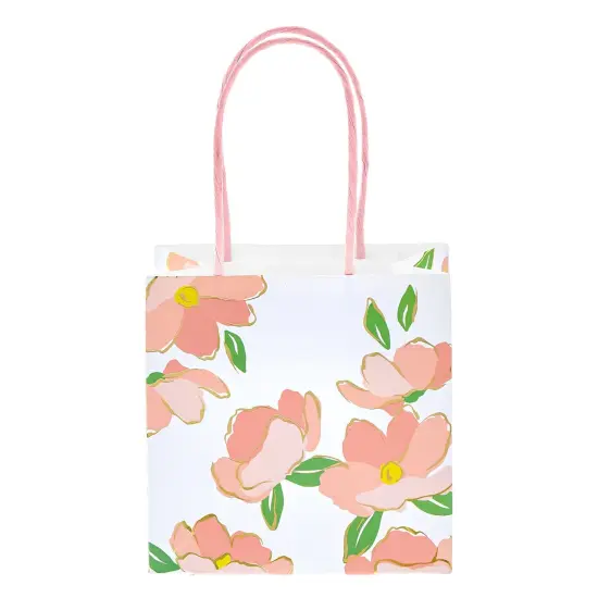 12 Pack Small Gift Bags with Handles for Candles, Mini Party Favors for Valentines, Bridal Shower, Baby Shower, Mothers Day, 3 Assorted Pink Designs (5x5x3 in) {3}