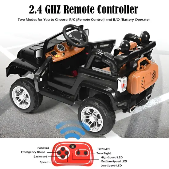 2-Seater Kids Ride On Truck with Remote, MP3, Working Lights and Safety Belt Black {3}