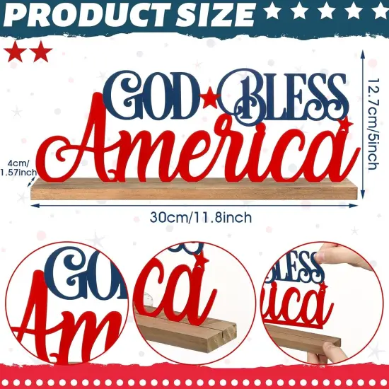 Patriotic God Bless America Metal Sign Rustic Table Decor Holiday Tiered Tray Decor {3}