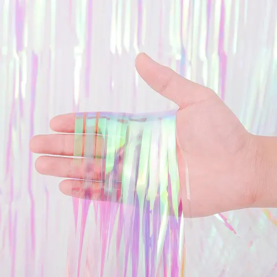 3 Pack 3.3x8.2 Feet Iridescent Transparent Foil Fringe Backdrop Curtains, Tinsel Streamers Birthday Party Decorations, Fringe Backdrop for Graduation Baby Shower Gender Reveal Disco Party {2}