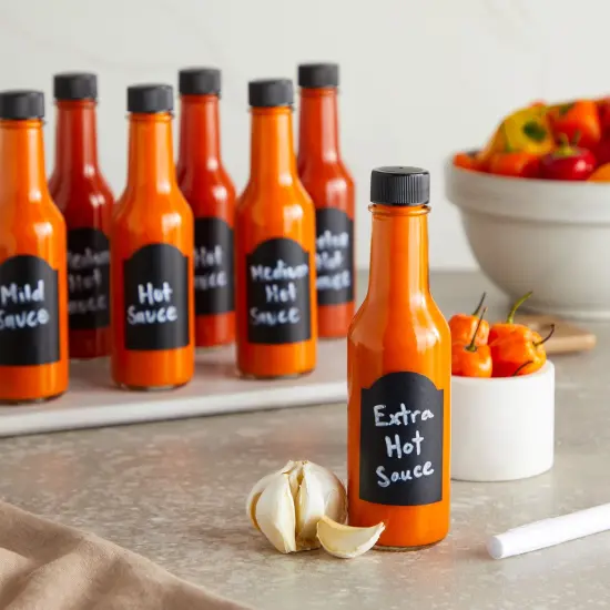 Talented Kitchen 14-Pack Glass Hot Sauce Bottles with Caps, Glass Sauce Bottles with Shrink Wrap Capsule and Funnel, with 18 Chalkboard Labels, 14 Dripper Inserts, Dishwasher-Safe (5 oz) Clear {2}