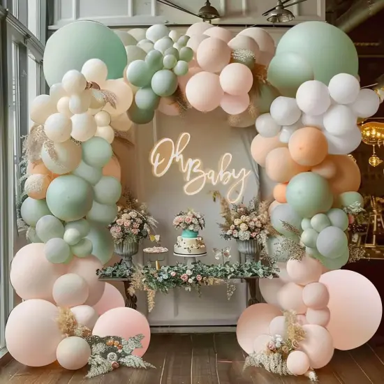 Dusty Green Pink Balloon Garland Arch Kit,Green Blush Peach White Nude Balloons Spring Balloon Arch kit for Baby Shower Birthday Tea Party Fairy Party Gender Reveal Decorations {1}