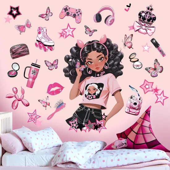 Bedroom Wall Stickers for Black Girls: Peel and Stick Fashion African American Butterfly Wall Decals - Wall Art Decor Kids Supplies Ages {2}
