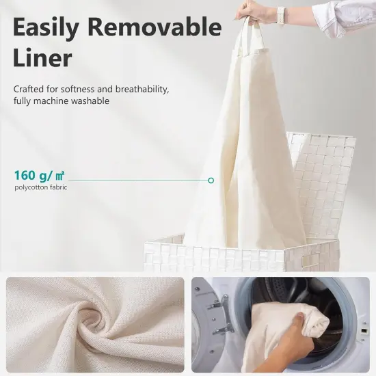 Laundry Hamper Basket with Lid by Fiona's magic, Foldable Handwoven 96L Large Clothes Hamper with Removable Liner Bags, Collapsible Tall Hamper for Bedroom {5}