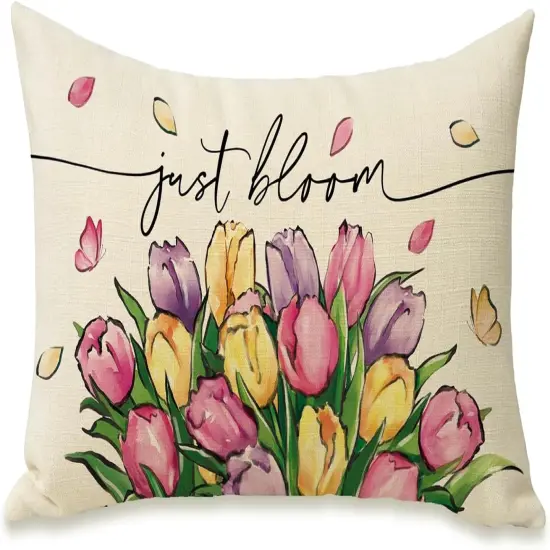 Spring Summer Tulip Flower Lumbar Decorative Rectangle Pillow Cover 12 x 20, Just Bloom Floral Porch Patio Outdoor Pillowcase, Petal Butterfly Seasonal Sofa Couch Cushion Case Home Decor {1}