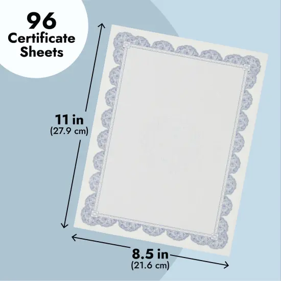 96 Sheets Navy Blue Floral Certificate Paper for Printing - Customizable Blank Cardstock with Border for Graduation Diploma, Achievement Awards, Recognition Documents (8.5 x 11 in) {4}