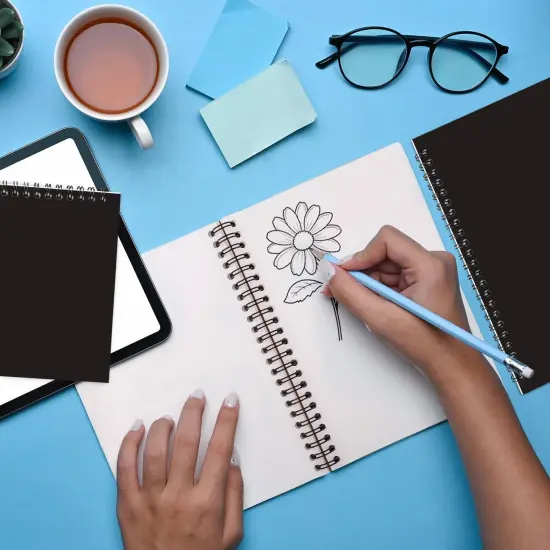 Unlined Spiral Notebook, 6 Pack, 8.3 x 5.8", 120 Pages (60 Sheets), Thick Black Water Resistant Cover, Thick No-Bleed 100 GSM Blank Paper, A5 Unlined Notebook, Travel Journal, Small Blank Sketchbook {5}