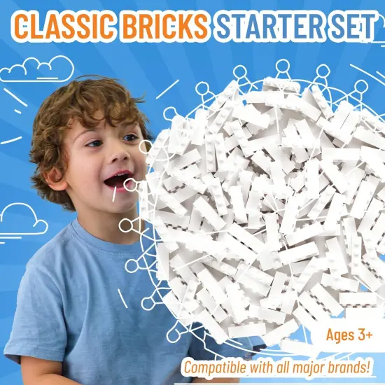 Strictly Briks Bricks Starter Kit, White, 144 Pieces, 1x4 Inches, Building Creative Play Set for Ages 3-14, 100% Compatible with All Major Brick Brands {2}