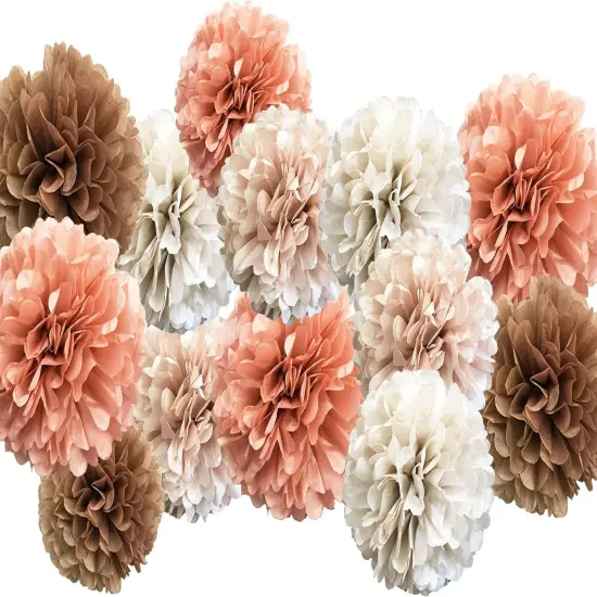 Tissue Pom Poms Wedding Party Decorations &ndash; 20 Pieces Dusty Pink Brown Pastel Cream Ivory Paper Flowers Kit for Engagement Bridal Baby Shower Bachelorette Hanging Decor (Rose Gold) {1}