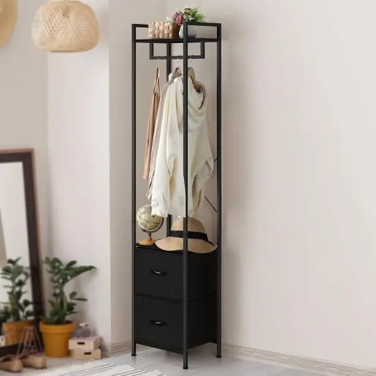 3-Tier Heavy Duty Coat Rack with 2 Fabric Drawers | Black Freestanding Garment Organizer for Bedroom/Entryway | 80lb Capacity Steel Frame & Rust-Proof Design {1}