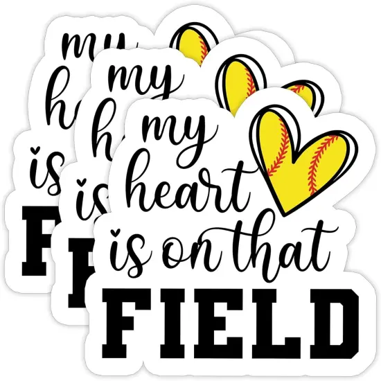 (3PCS) My Heart is on That Field Softball Sticker, Softball Stickers Decals, Sport Stickers,Motivational Vinyl Waterproof Stickers Decal for Books Laptops Phones Tumblers Water Bottles 3 x 3 Inch {1}