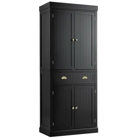 Freestanding Tall Kitchen Cabinet with 3-Position Adjustable Shelves and Large Capacity Drawer Black {10}